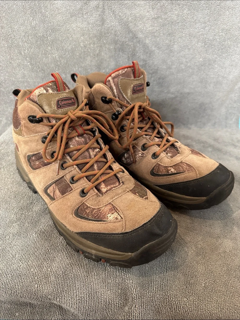 Coleman Camo-Tan Suede Outdoor Hiking Trail Hunting Mid Height Boots Size 13